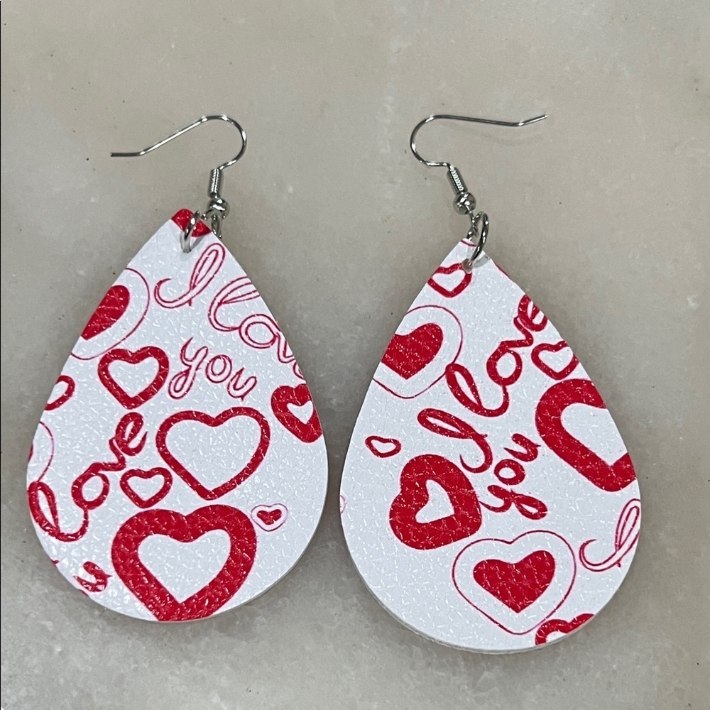 Romantic Red and White Heart Teardrop Earrings